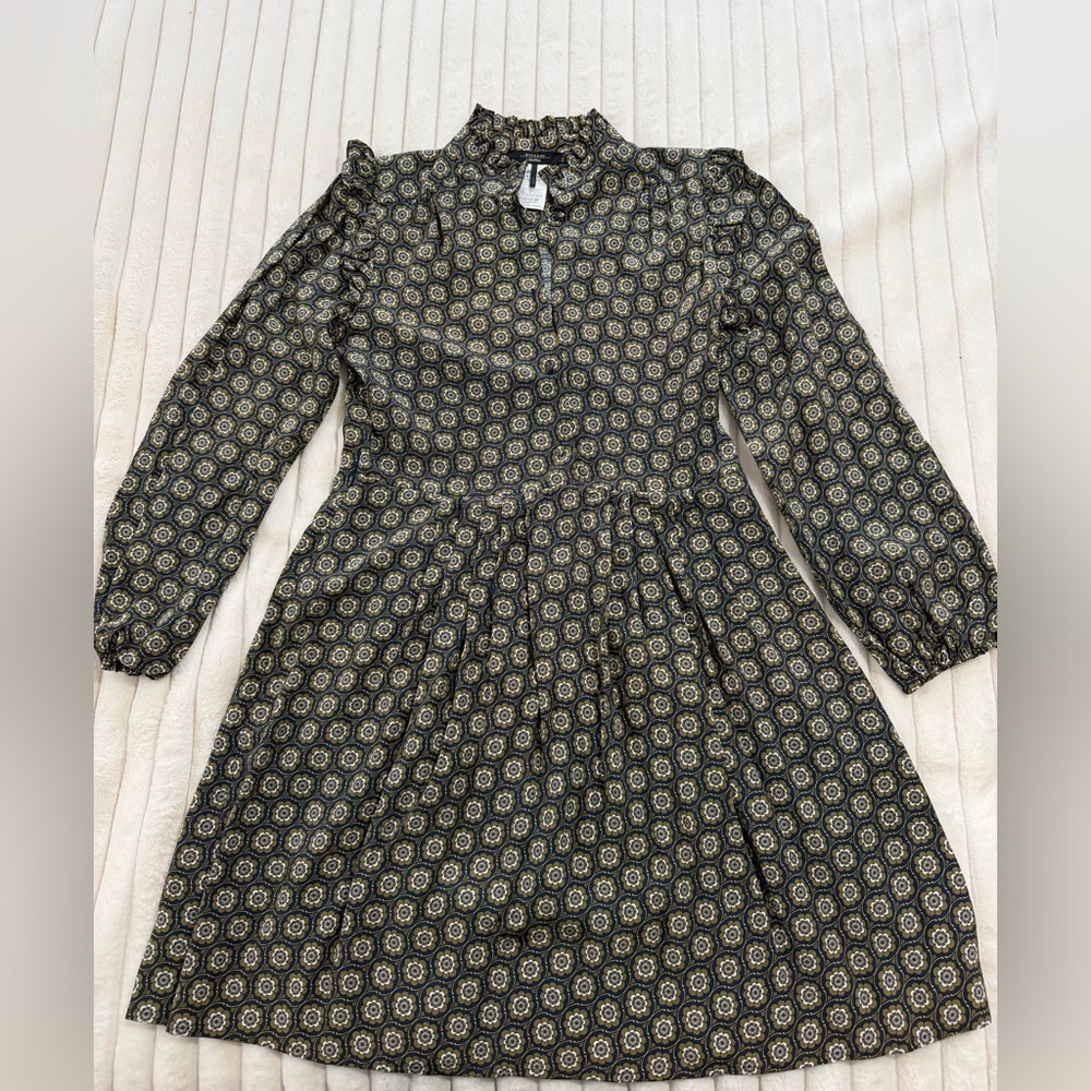 MaxMara Black Printed Long Sleeve Midi Dress 100% silk